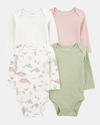 Pack de cuatro bodies de manga larga con estampado acuático, lunares y caballito de mar