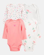 Pack de cuatro bodies de manga larga en rosa y gris con estampado floral - Carter's