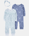 Pacote com dois pijamas de algodão e uma faixa de cabeça com estampado de borboleta