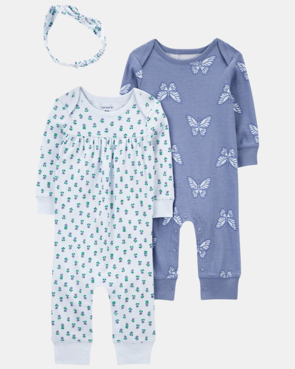 Pack dos pijamas de algodón y vincha diseño mariposas - Carter's