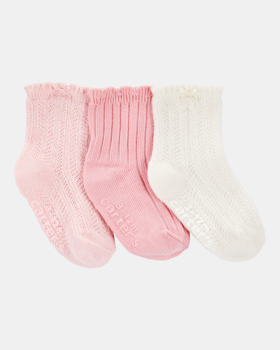 Pack tres pares calcetines punto calado rosas - Carter's