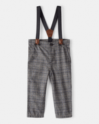 Pantalón con tirantes de cuadros grises - Carter's