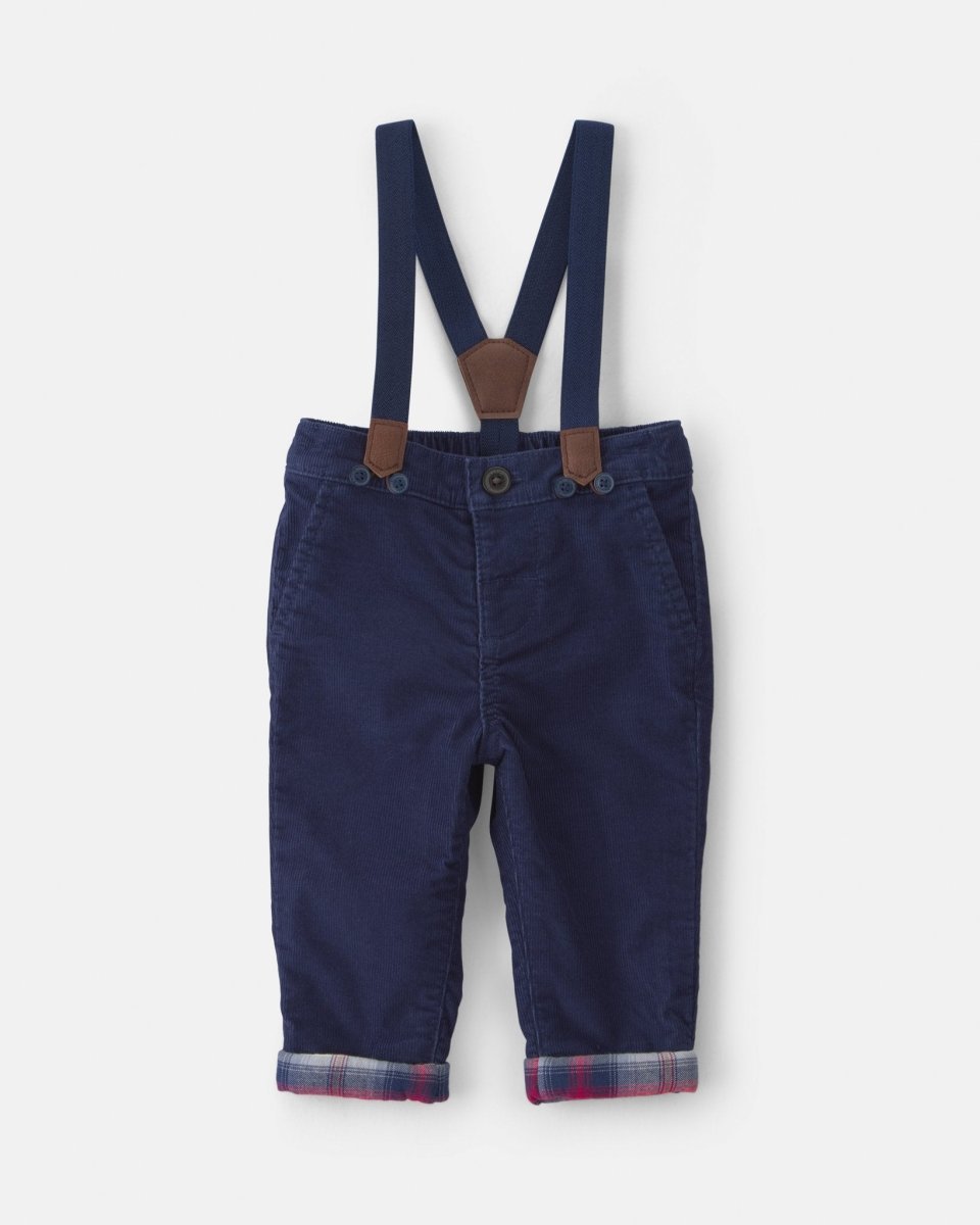 Pantalón de pana elástica con tirantes, azul marino - Carter's