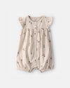 Ribbed cotton short romper, cream floral design