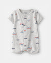Short cotton romper, grey boat design