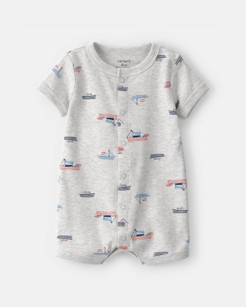 Pelele corto de algodón, diseño barcos gris - Carter's