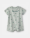Green snail design short cotton romper