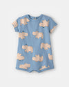 Short cotton romper, blue hippopotamus design