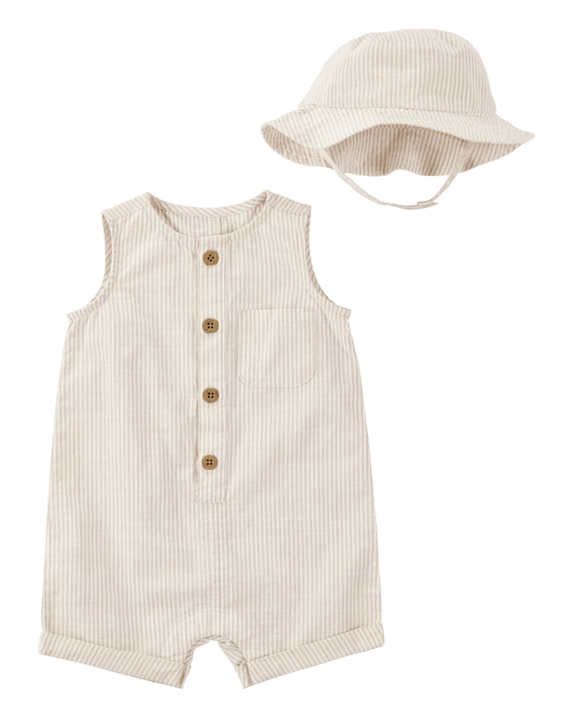Pelele corto y gorro de algodón, diseño a rayas - Carter´s