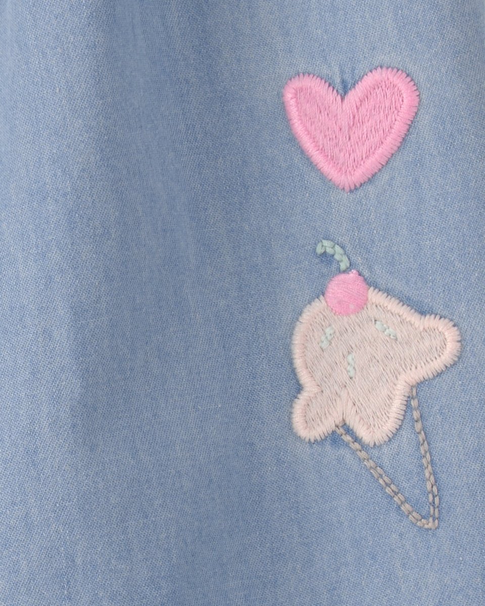 Pelele largo de algodón chambray sin mangas con bordado - Carter's