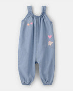Pelele largo de algodón chambray sin mangas con bordado - Carter's