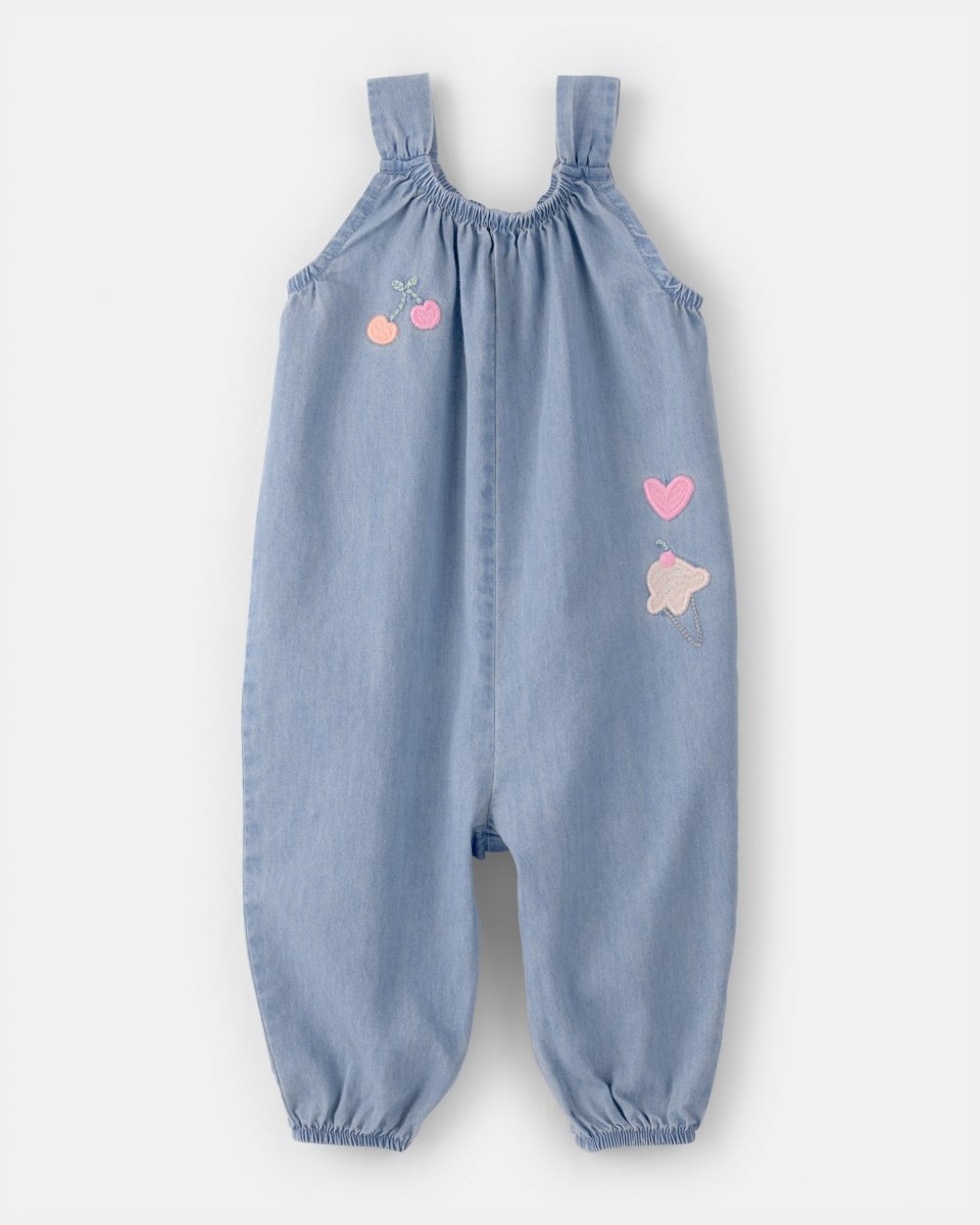 Pelele largo de algodón chambray sin mangas con bordado - Carter's