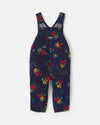 Corduroy overalls with bear print, navy