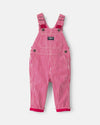 Hickory stripe twill overalls, red and white