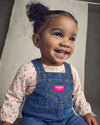Stretch denim overalls with straps, medium wash