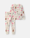 Pijama 2 peças de veludo, corações em creme