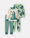 Pijama 4 piezas de algodón, dinosaurios bostezando en verde