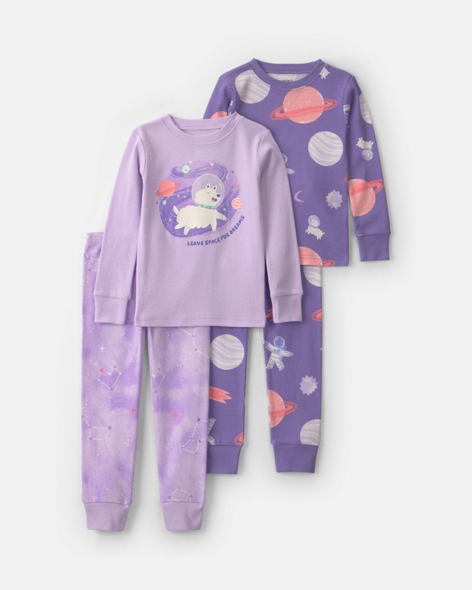 Pijama 4 piezas de algodón, perro astronauta en morado - Carter's
