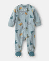 Fleece footed pajamas, blue dinosaurs