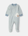Pijama de polar com pés, leite e bolachas às riscas
