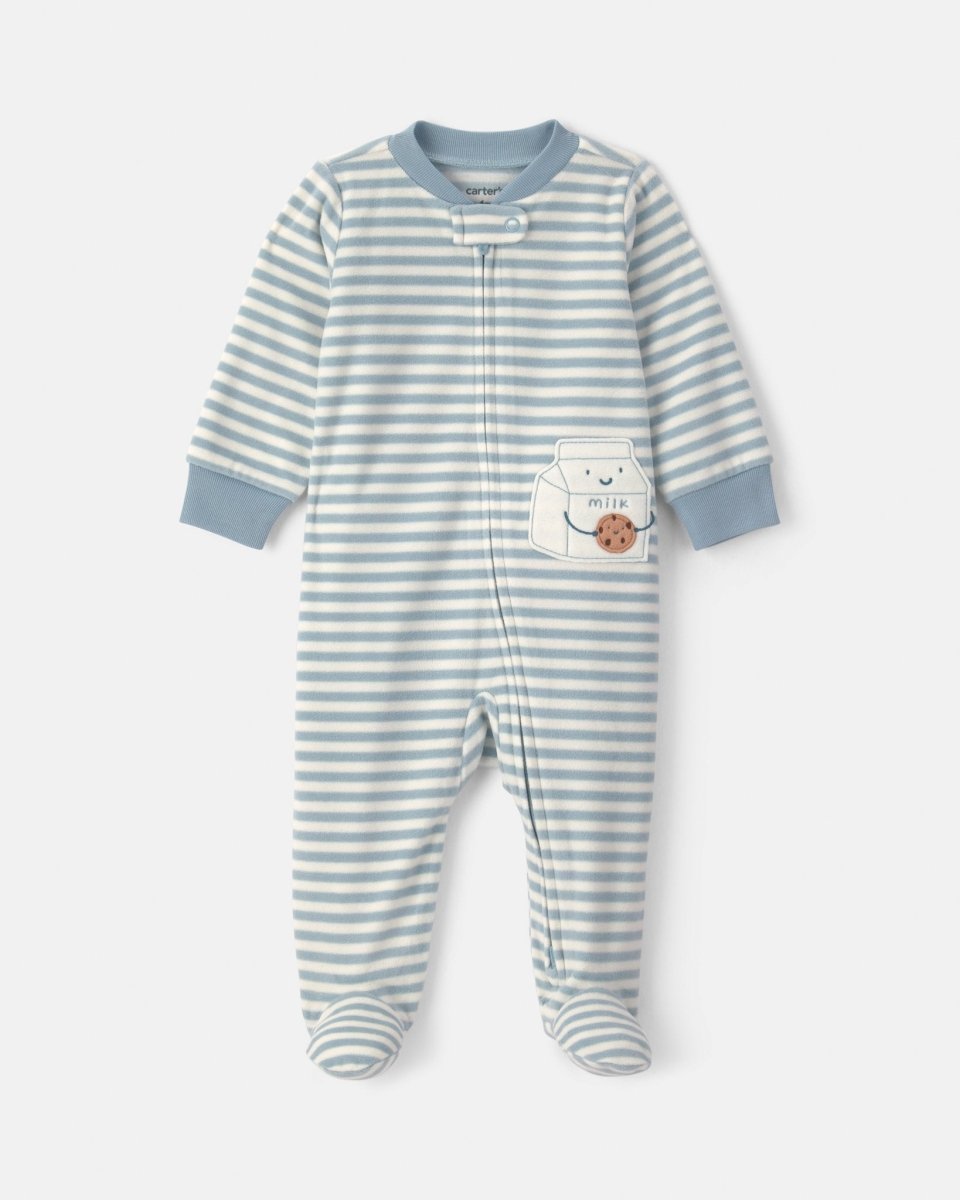 Pijama de polar con pie, leche y galletas a rayas - Carter's