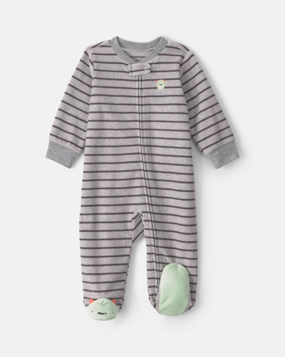 Pijama de polar con pie, monstruos a rayas en gris - Carter's