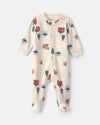 Pijama de polar com pés, ursos e cabana em creme