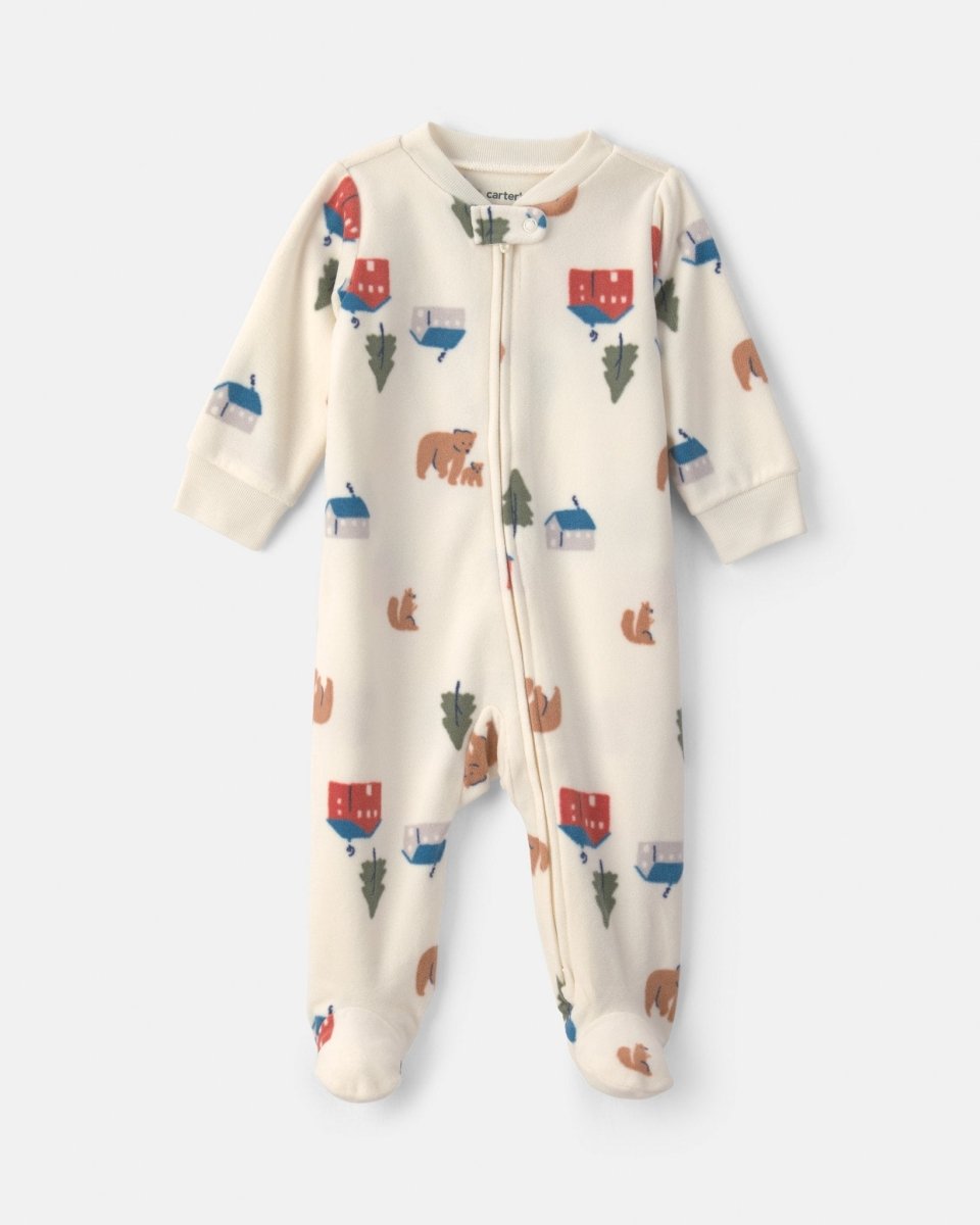 Pijama de polar con pie, osos y cabaña en crema - Carter's