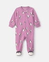 Pijama de polar com pé, pinguins em roxo