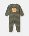 Pijama de polar con pie, tigres a rayas en verde