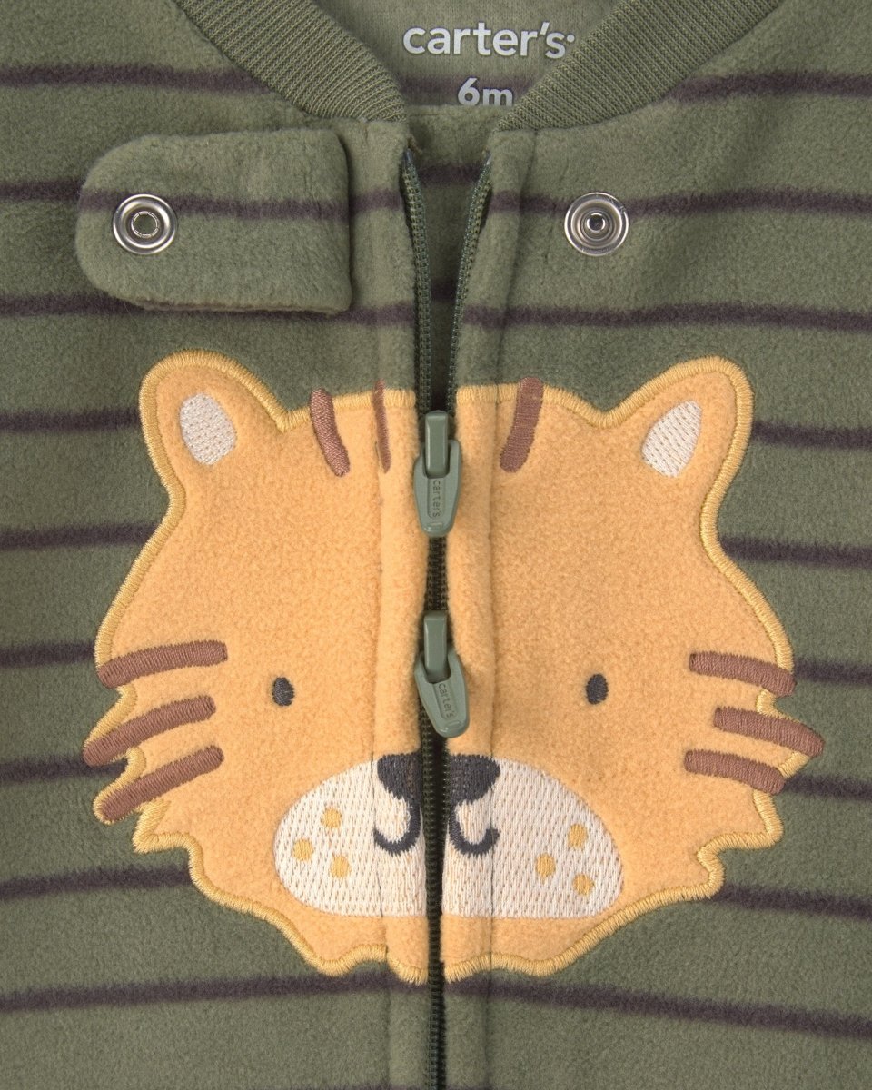 Pijama de polar con pie, tigres a rayas en verde - Carter's