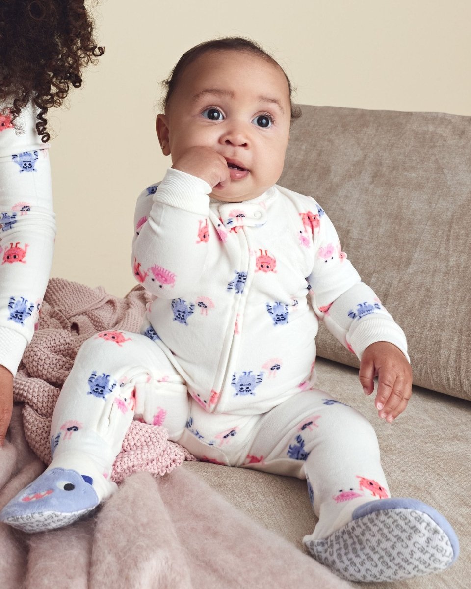 Pijama de terciopelo con pie bordado, monstruos - Carter's