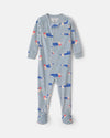 Pijama de terciopelo con pie, coches en azul