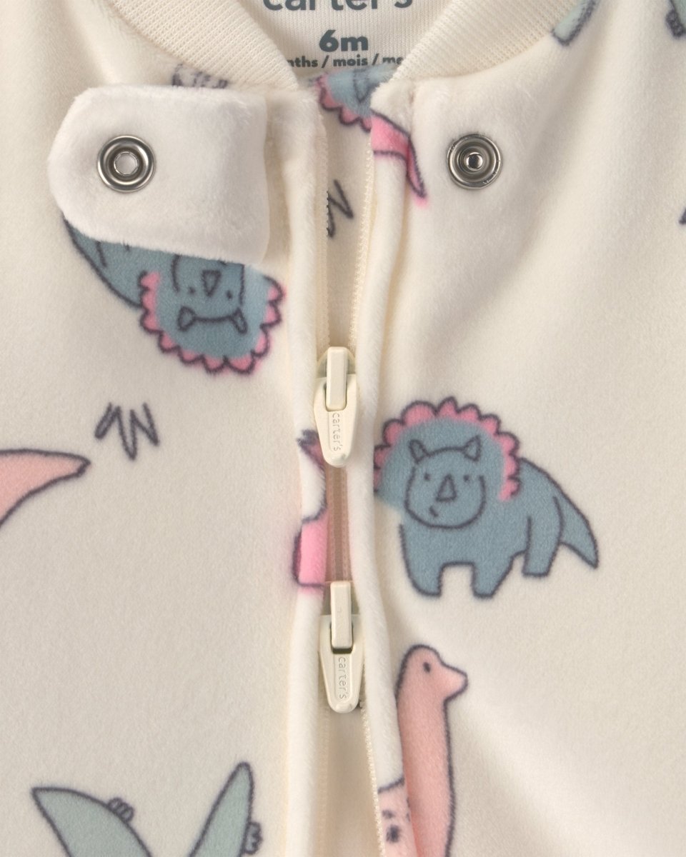 Pijama de terciopelo con pie, dinosaurios en crema - Carter's