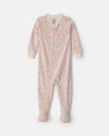 Pijama de veludo com pés, floral em creme