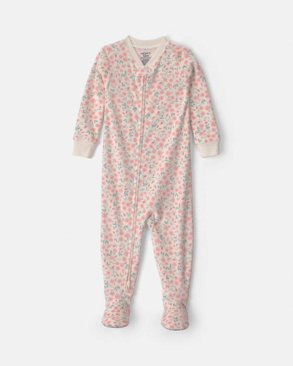 Pijama de terciopelo con pie, floral en crema - Carter's