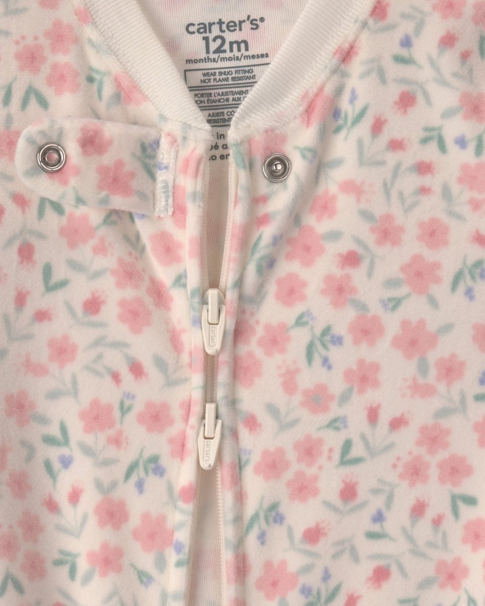 Pijama de terciopelo con pie, flores en crema - Carter's
