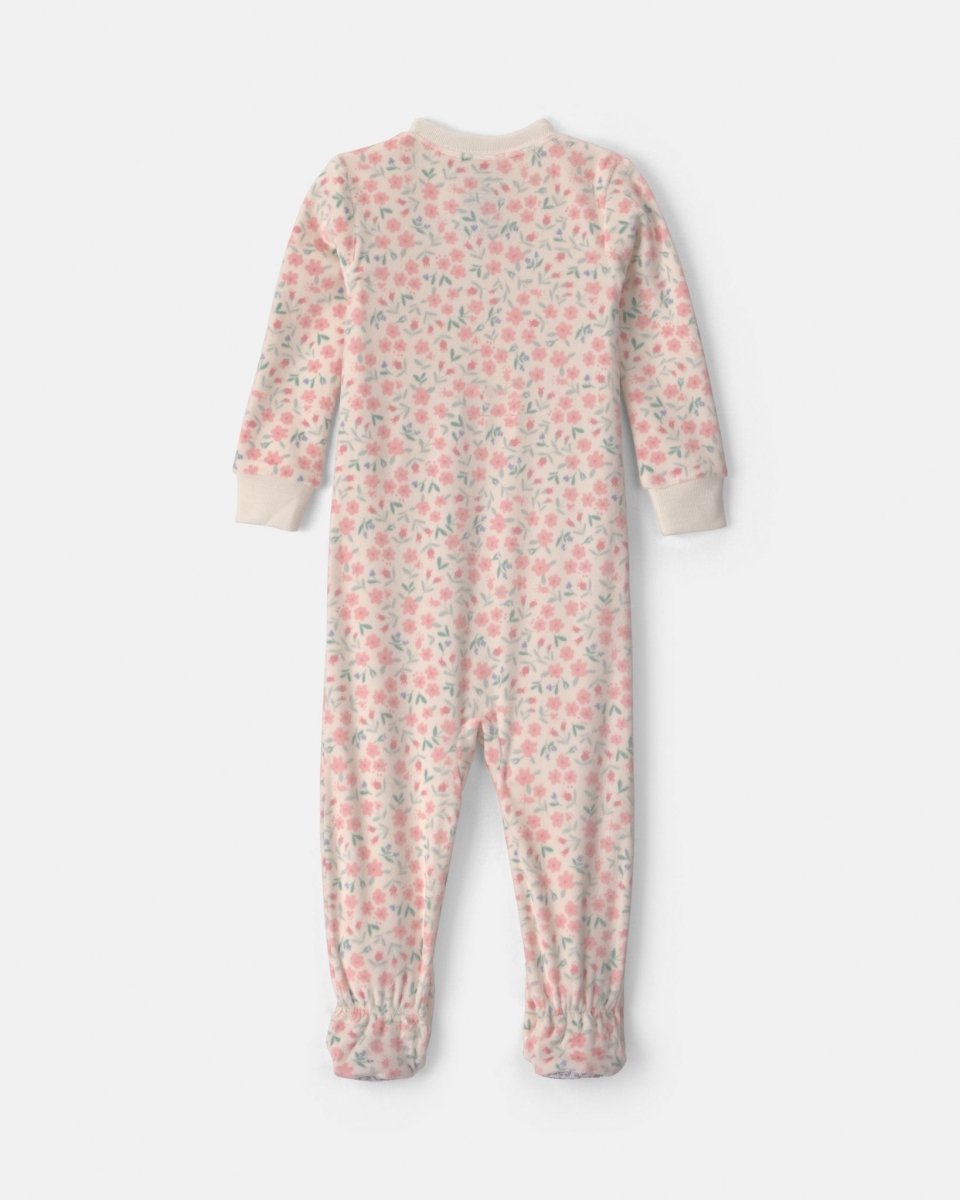 Pijama de terciopelo con pie, flores en crema - Carter's