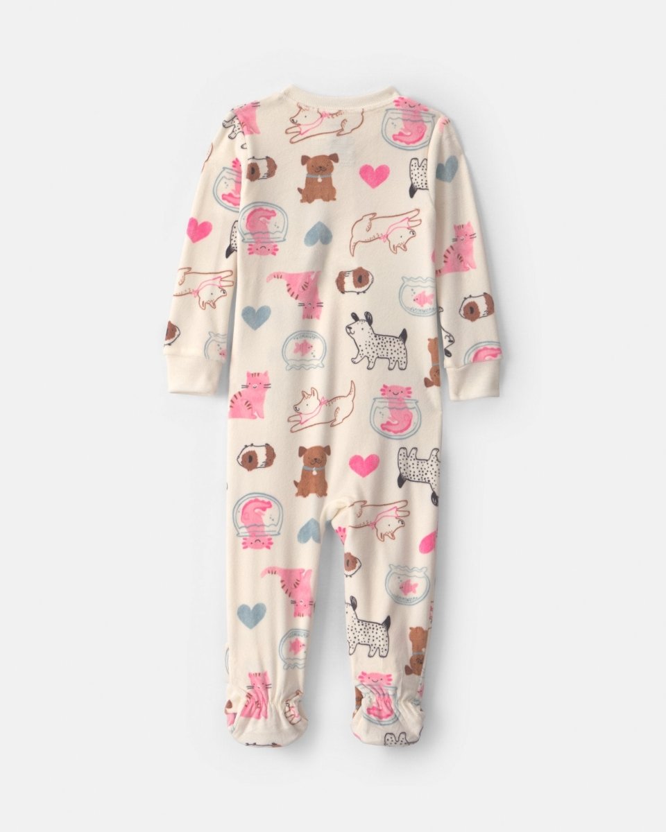Pijama de terciopelo con pie, mascotas en crema - Carter's