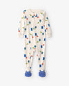 Velour footed pajamas, monsters in cream