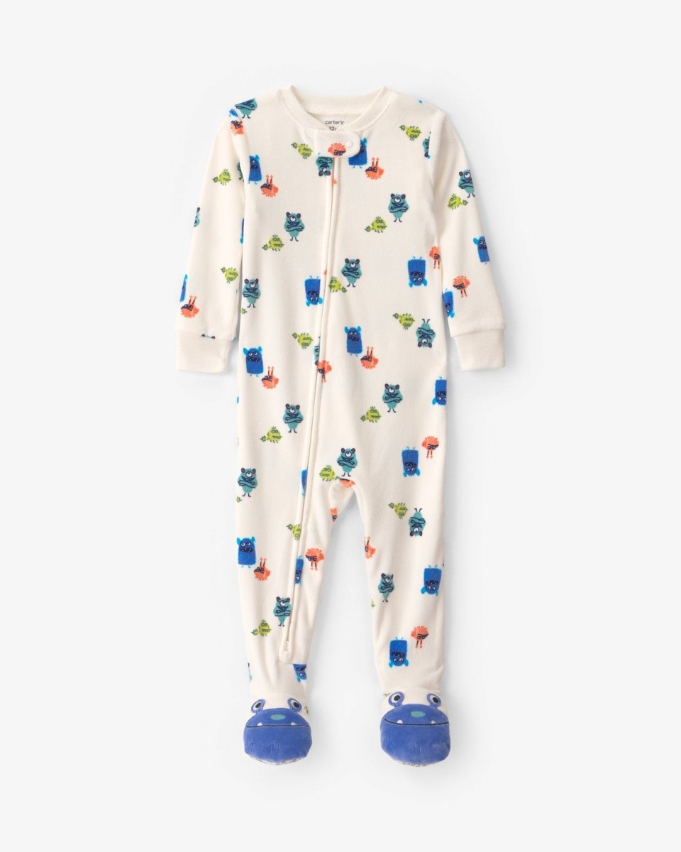 Pijama de terciopelo con pie, monstruos en crema - Carter's