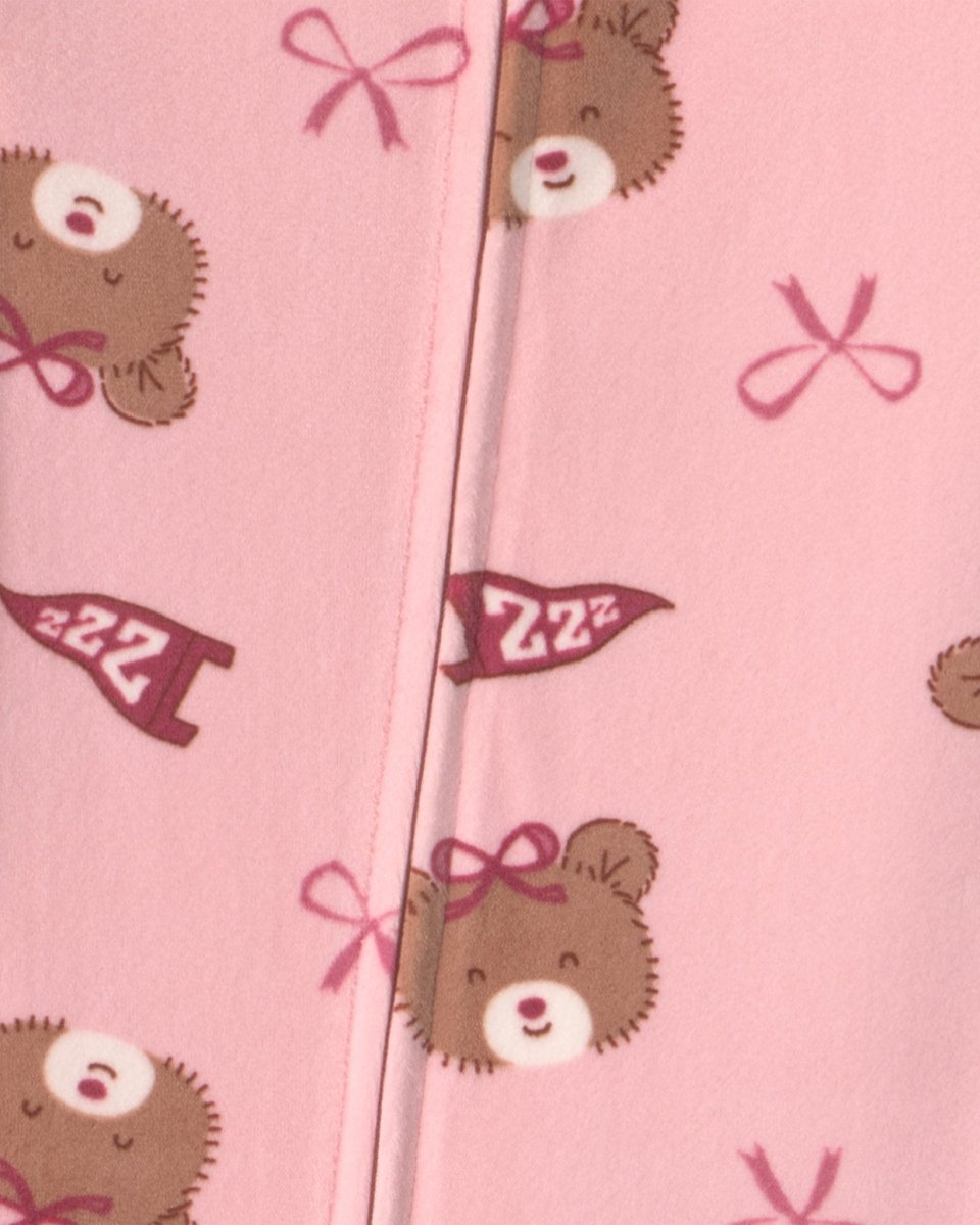 Pijama de terciopelo con pie, osos con lazos en rosa - Carter's