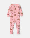 Pijama de veludo com pés, ursos com laços em rosa
