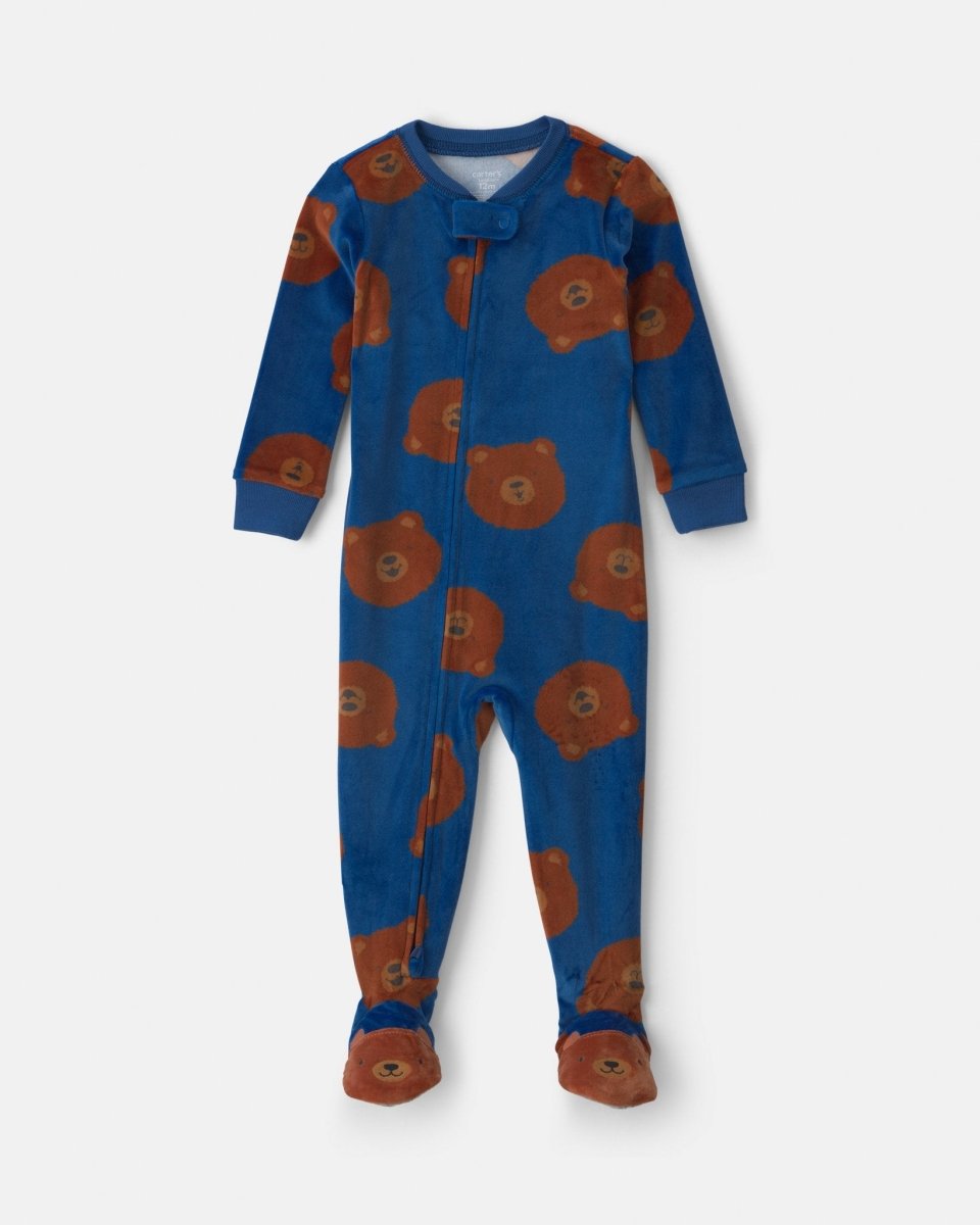 Pijama de terciopelo con pie, osos en azul marino, 2T-5T - Carter's