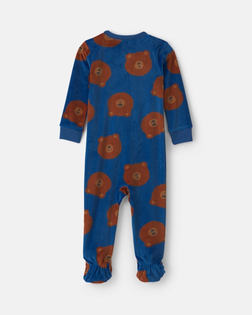 Pijama de terciopelo con pie, osos en azul marino - Carter's