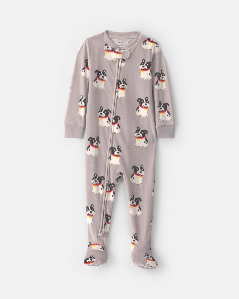 Pijama de terciopelo con pie, perritos en gris, 2T-5T - Carter's