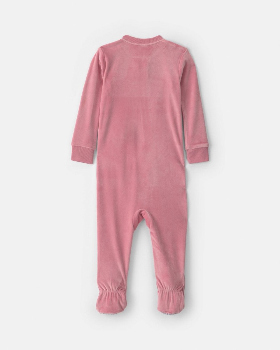 Pijama de terciopelo con pie, rosa liso con parche - Carter's