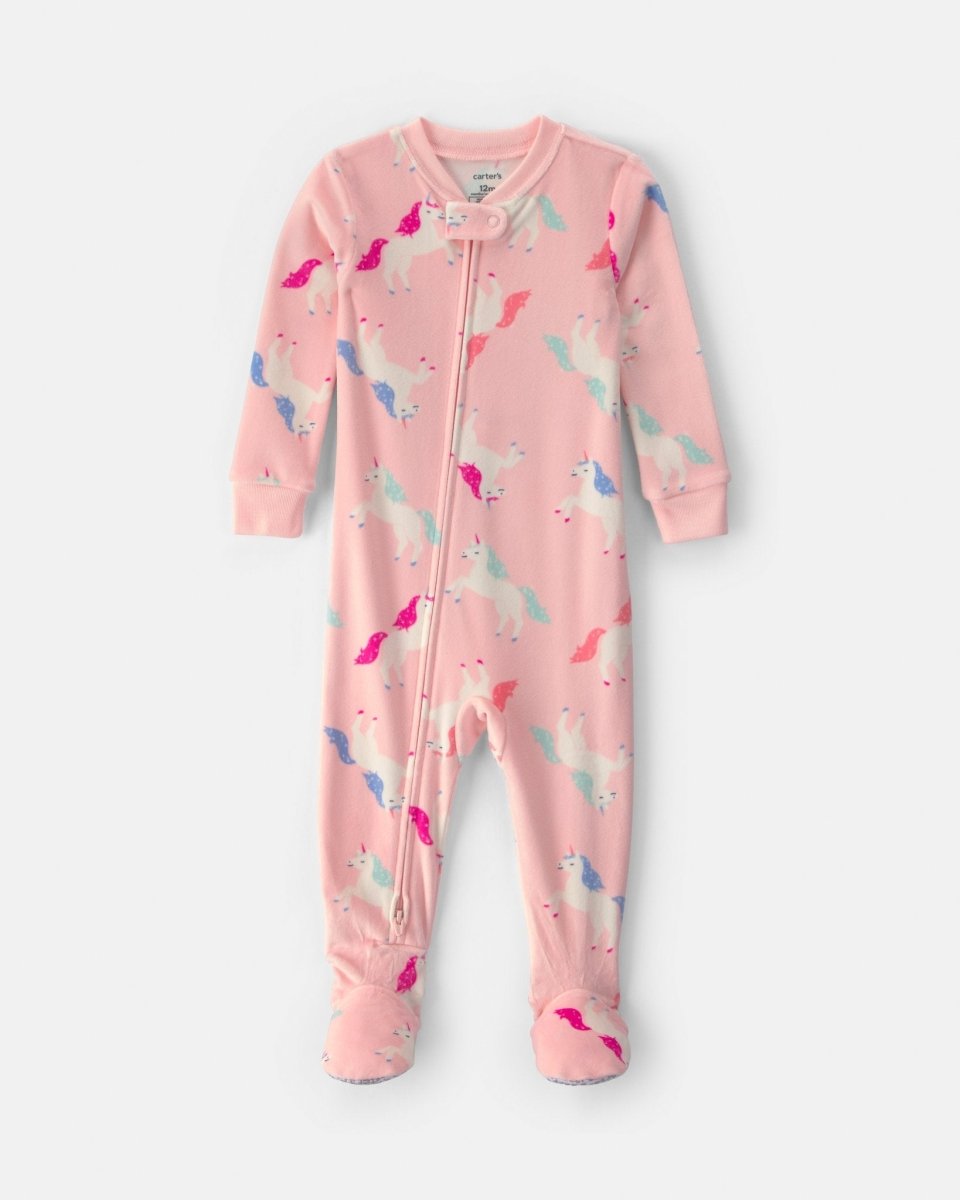 Pijama de terciopelo con pie, unicornios en rosa, 2T-5T - Carter's