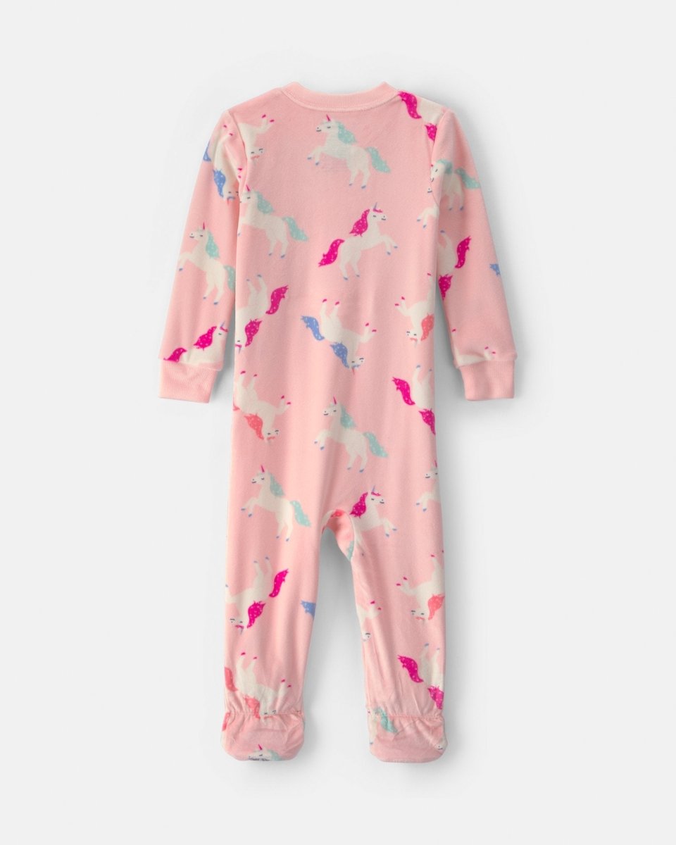 Pijama de terciopelo con pie, unicornios en rosa - Carter's