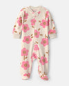 Pijama de terciopelo con pie y cremallera, flores